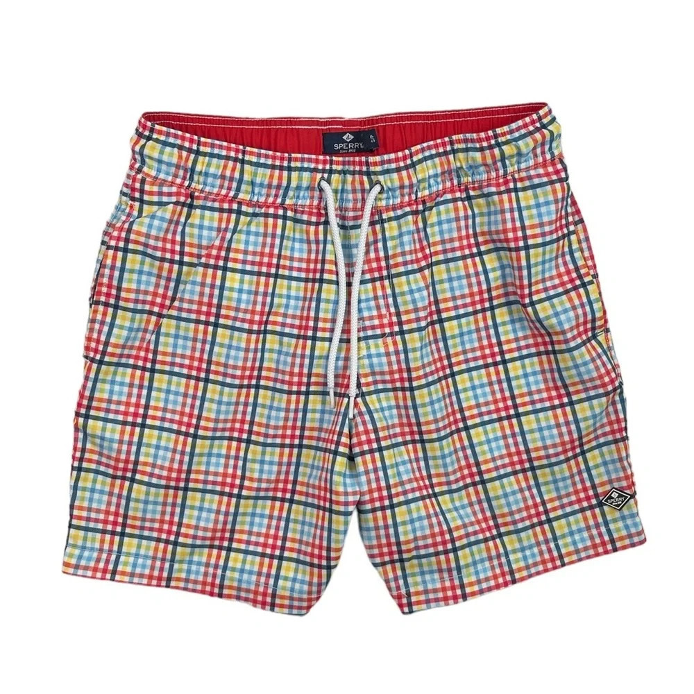 SH469 Mens SPERRY Topsider Preppy Plaid Lined Swim Trunks S